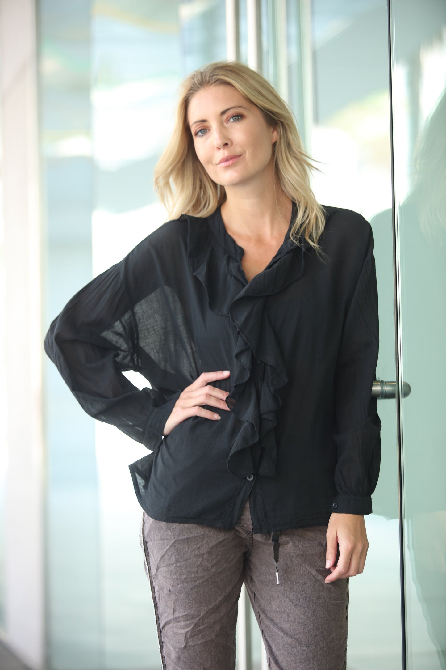 Ruffled Cotton Button Up