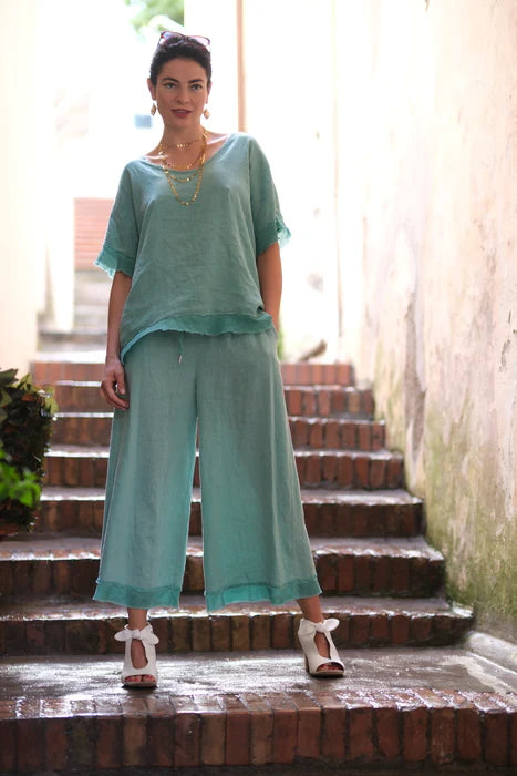 Linen/Rayon Ruffled Top