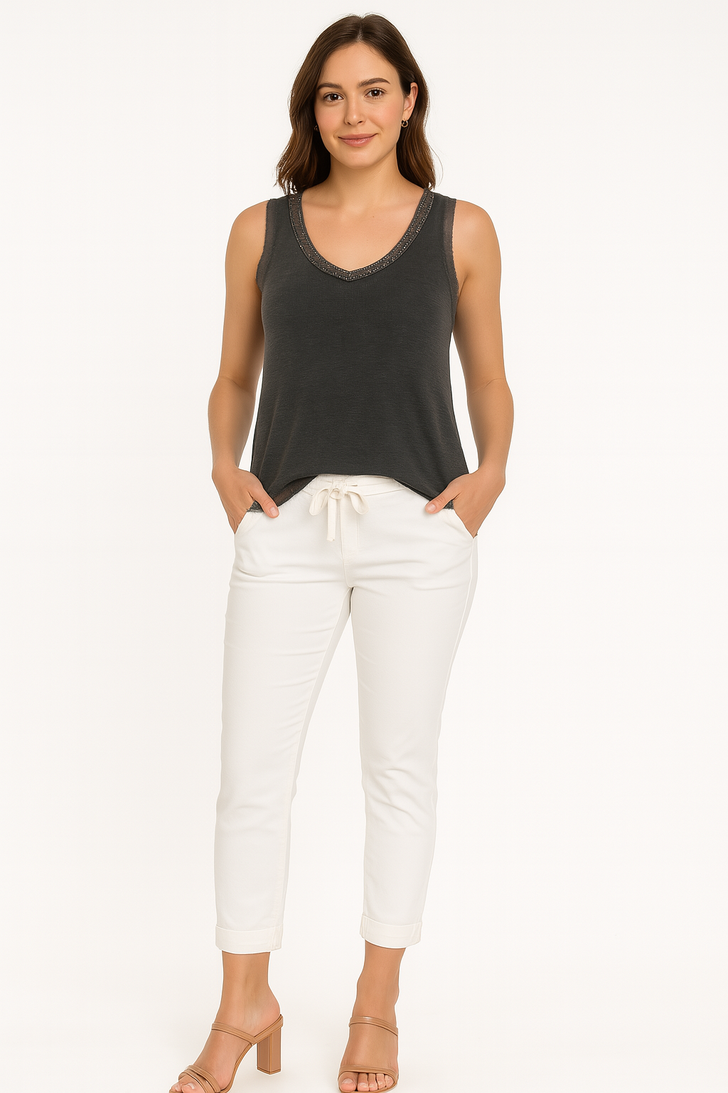 Sequin V-Neck Tank Tops