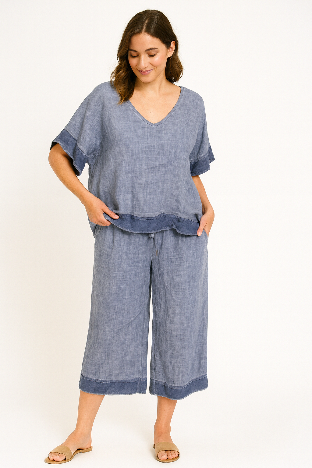 Linen/Rayon Ruffled Pants