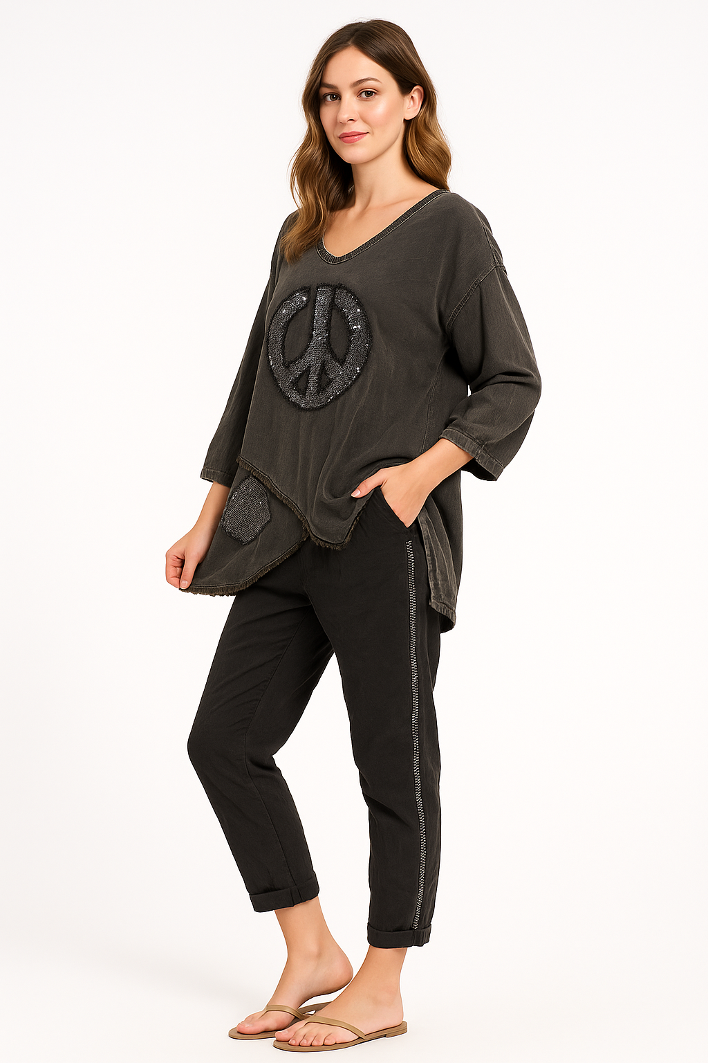 Sequin Peace Top