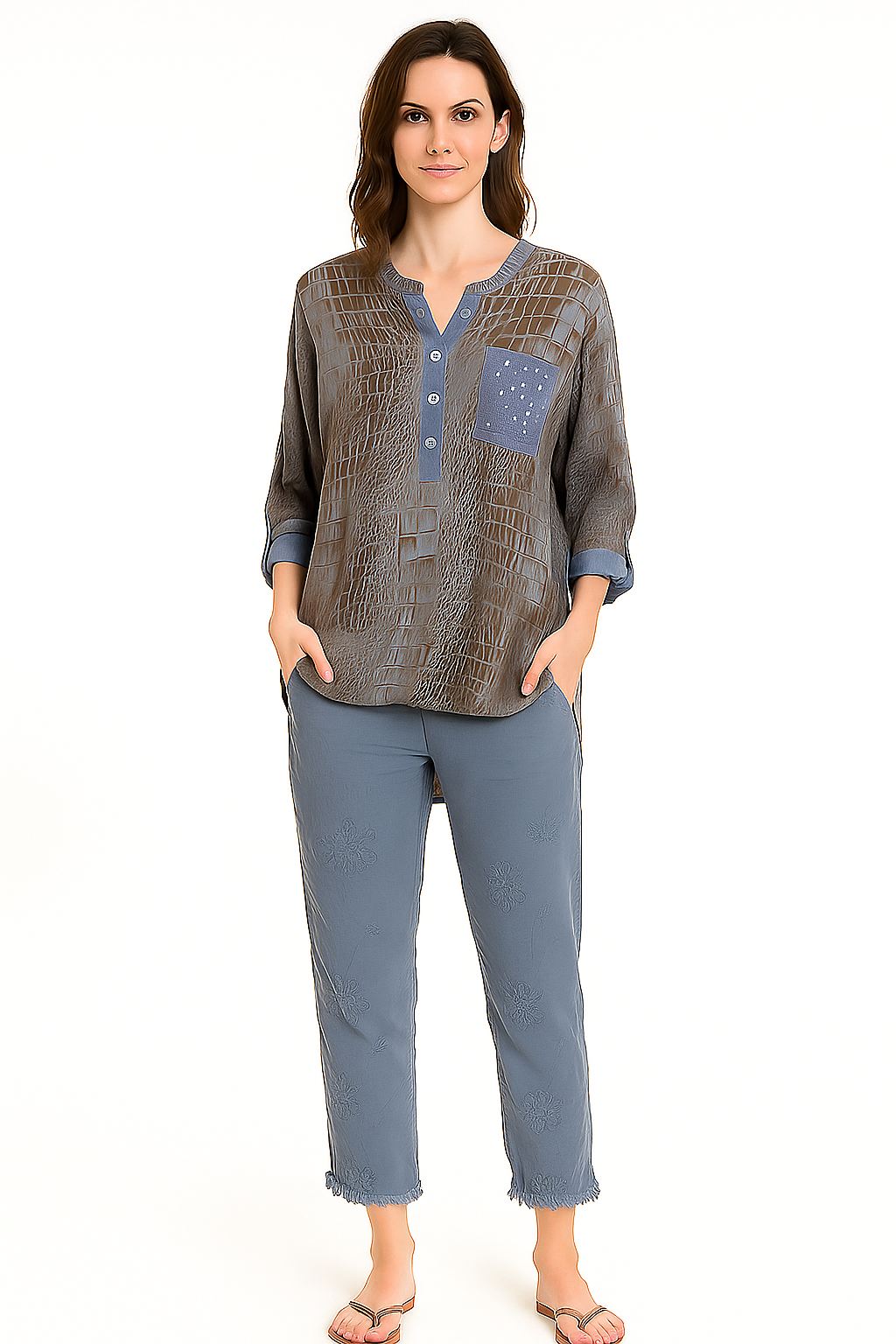 Solid Stretch Pants with Fringe