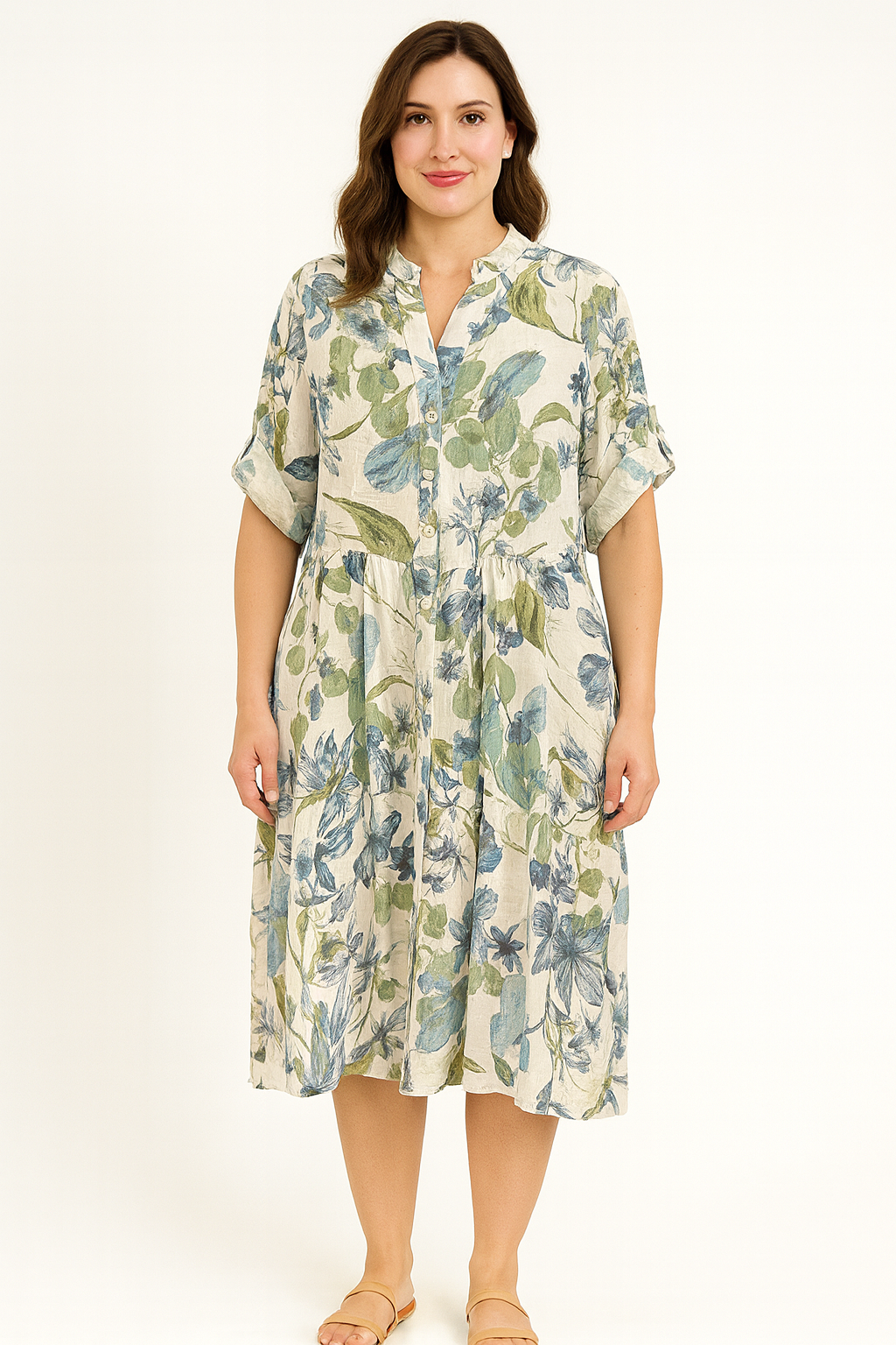 Blush lilies Button down linen dress