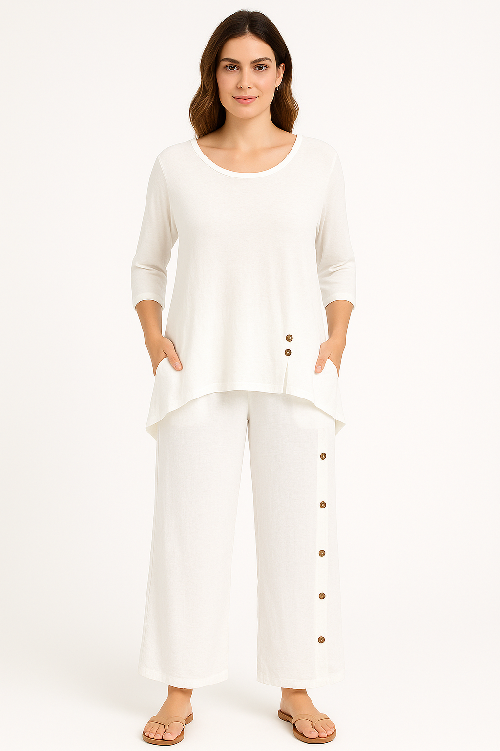 Gauze Pants with Buttons