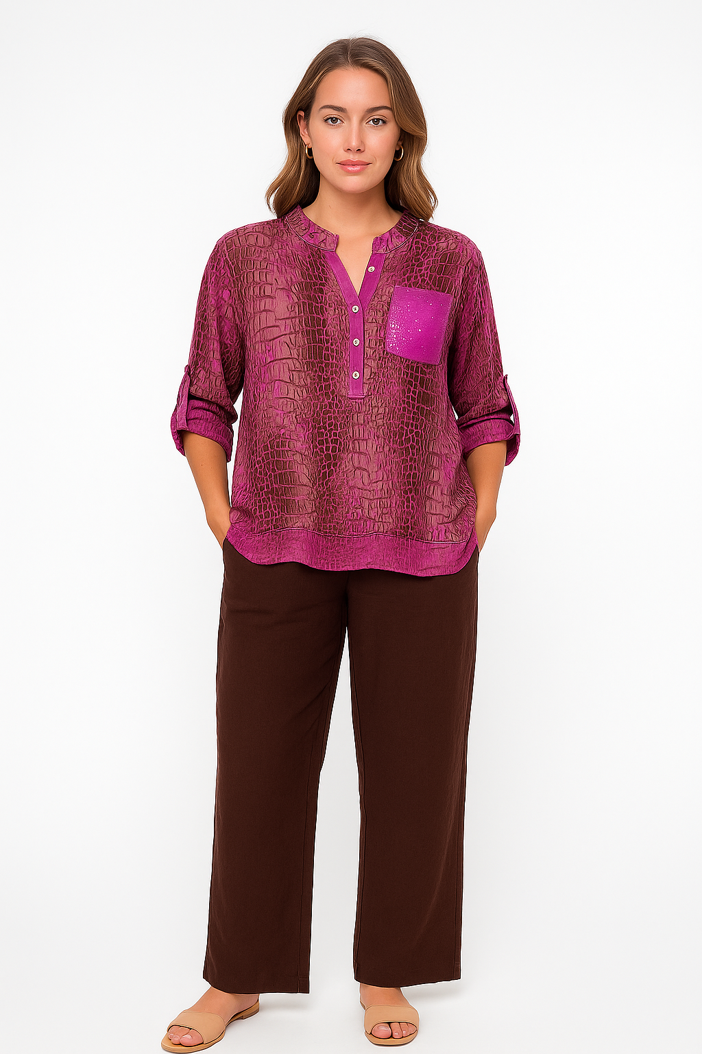 Croc Skin Sequin Pocket Top