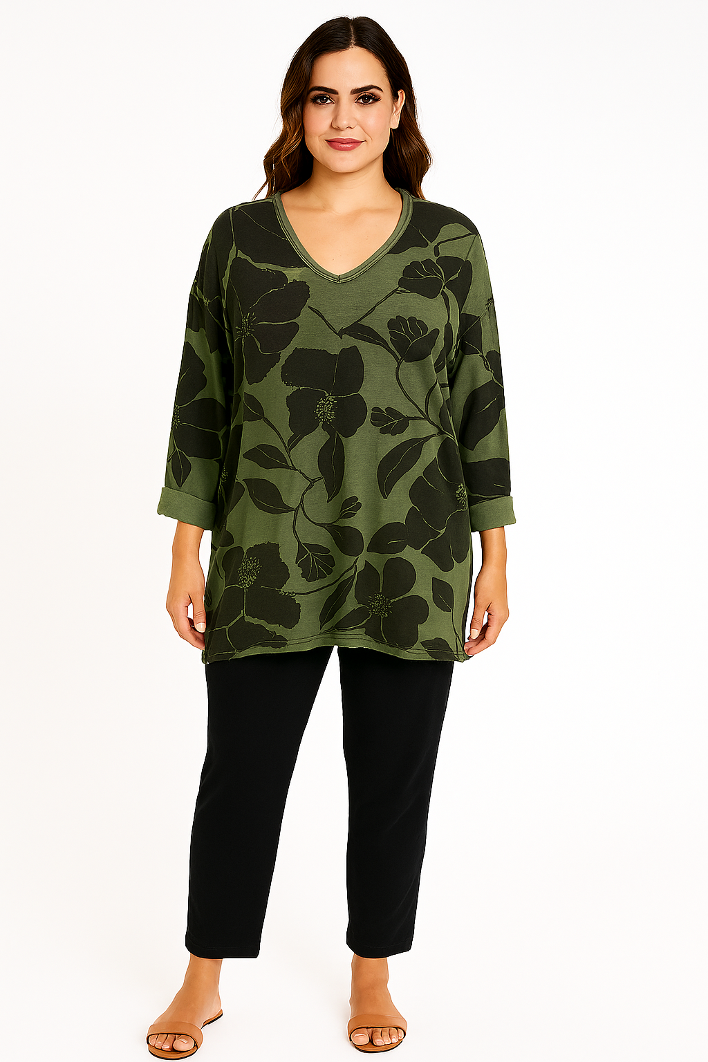 Terry V neck Floral Top