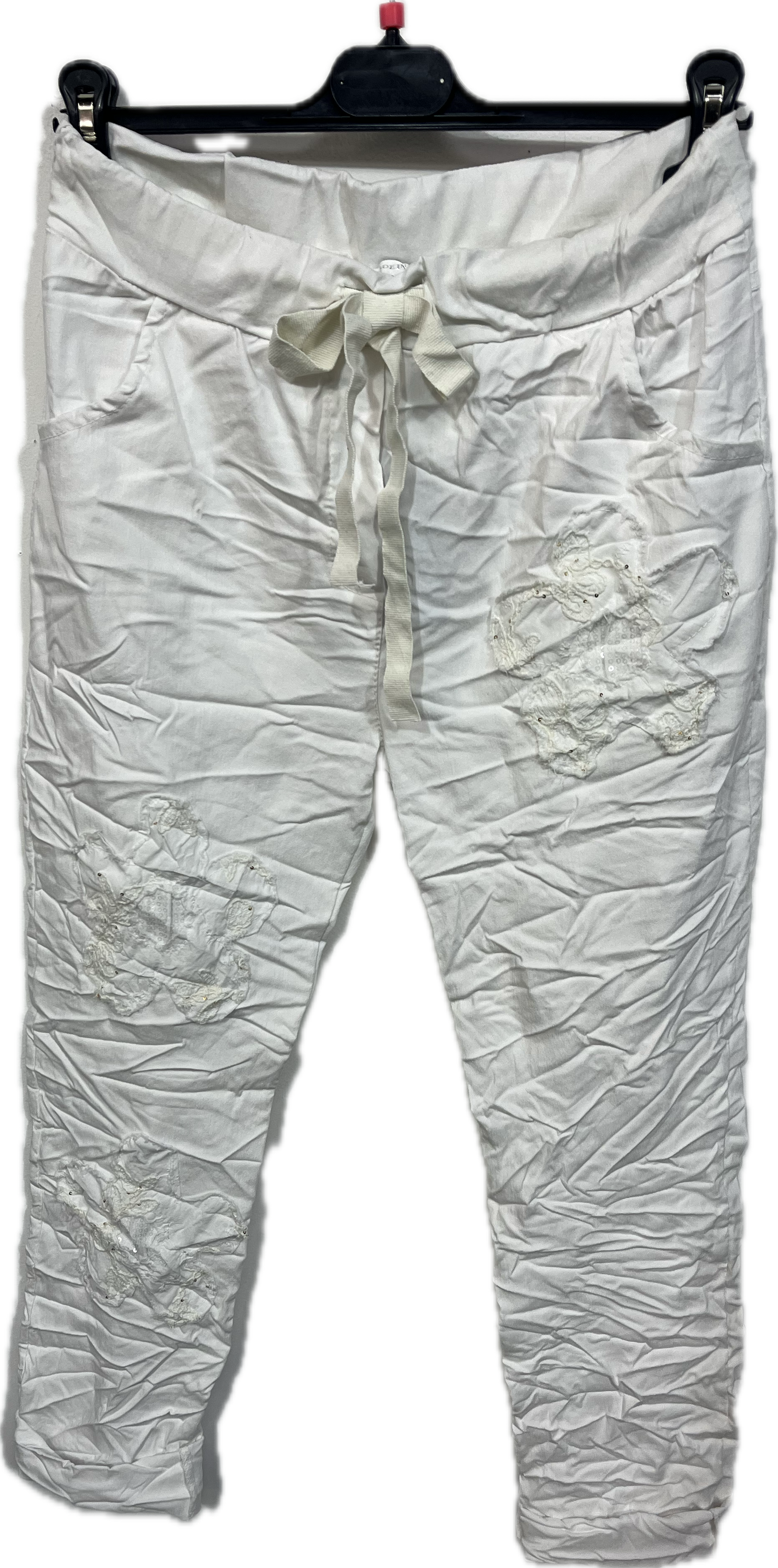 Floral Embroidered Sequin Stretch Pants