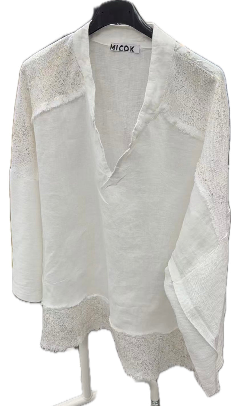 Linen Mesh V-neck Top