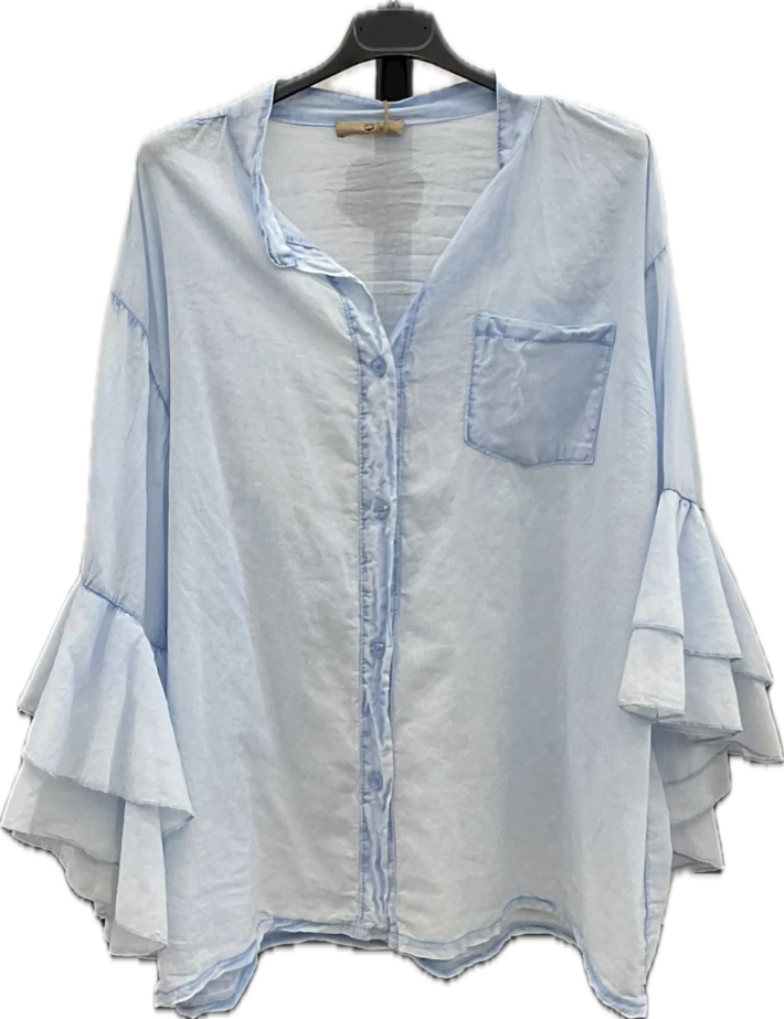 Cotton Ruffle-sleeves Top