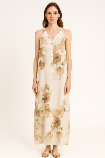 Linen Floral Sleeveless Dress
