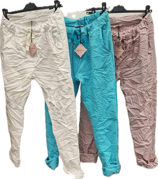 Sequin Lace Trim Stretch Joggers