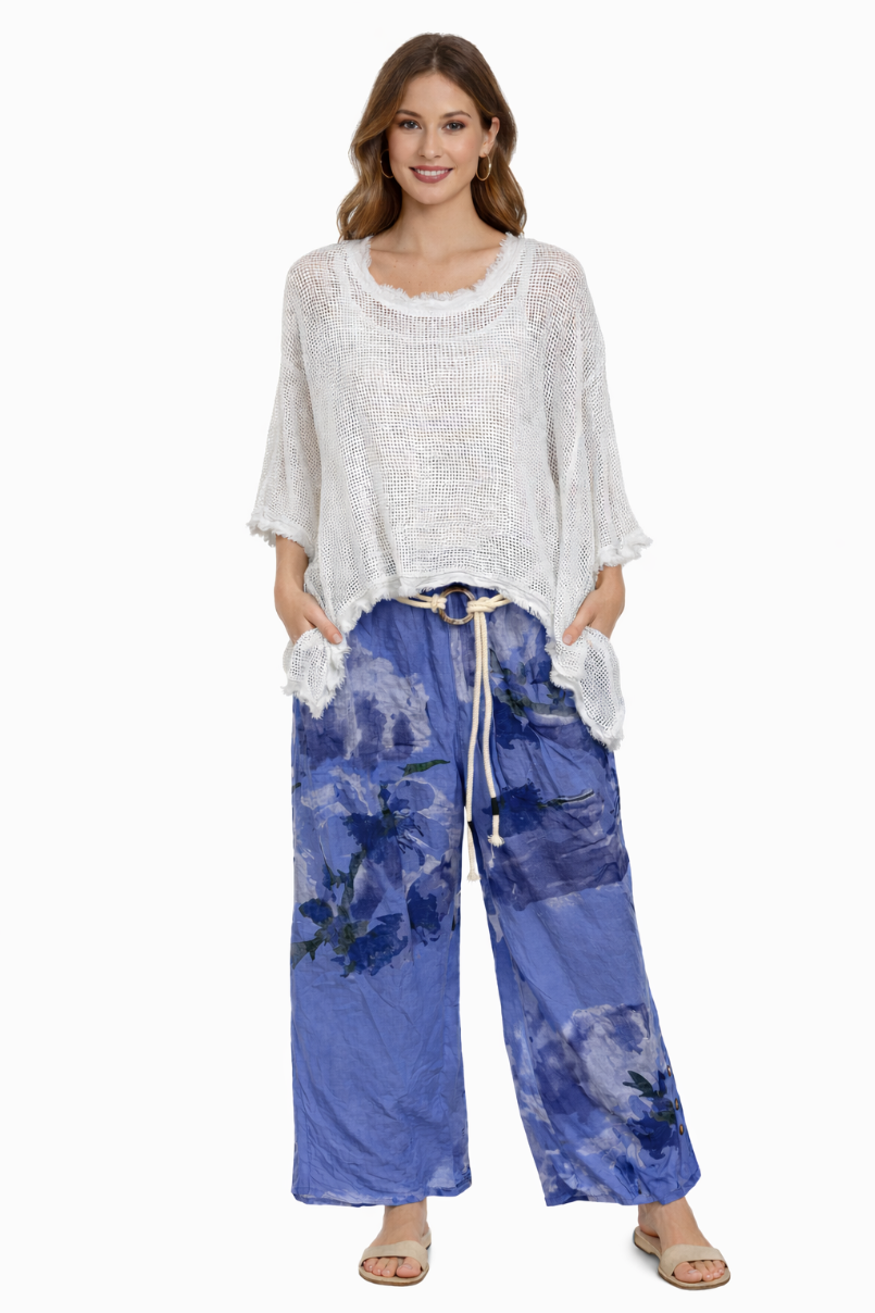 Linen Artistic Floral Pants