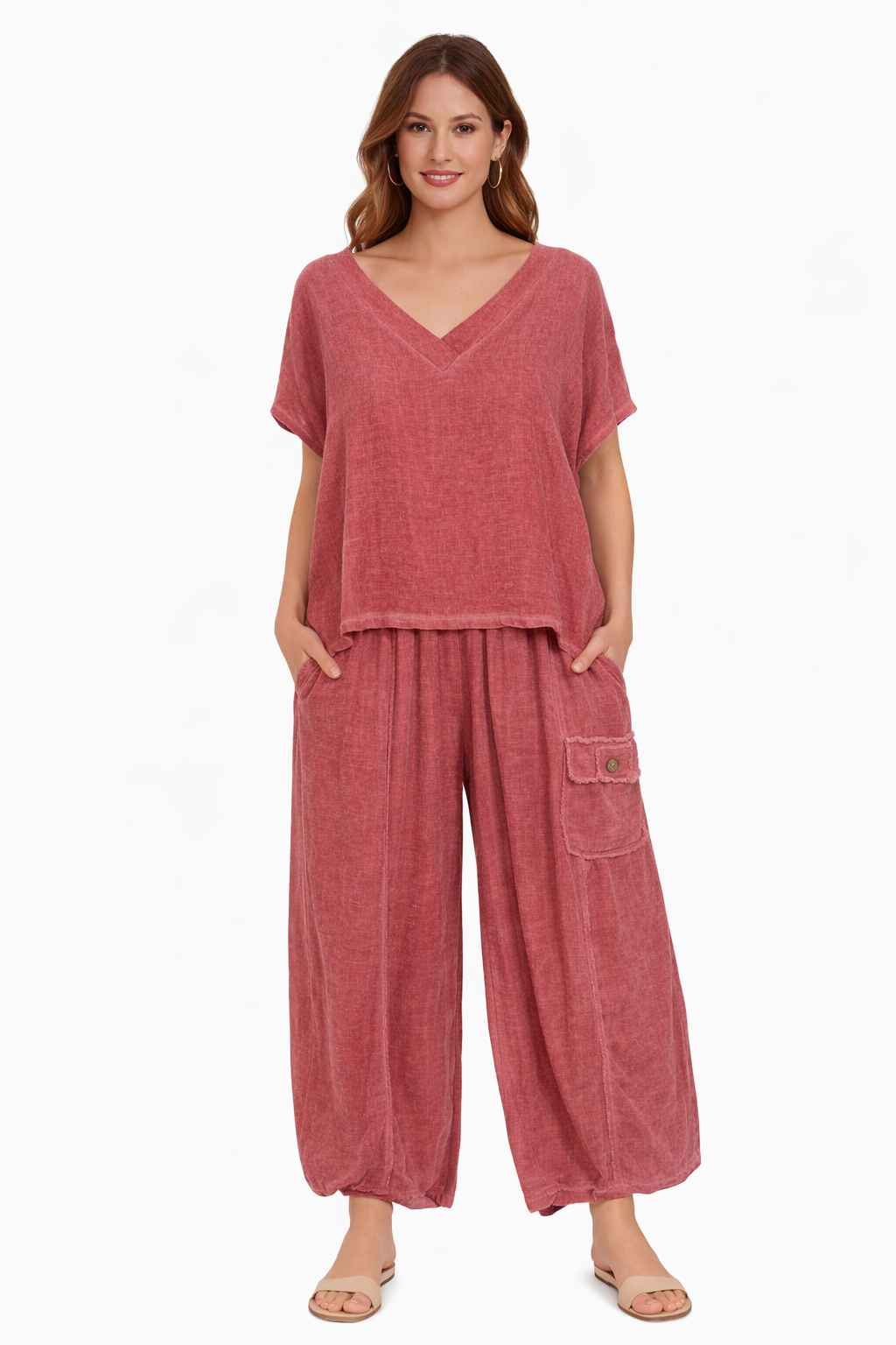 Slit Gauze V-neck Top