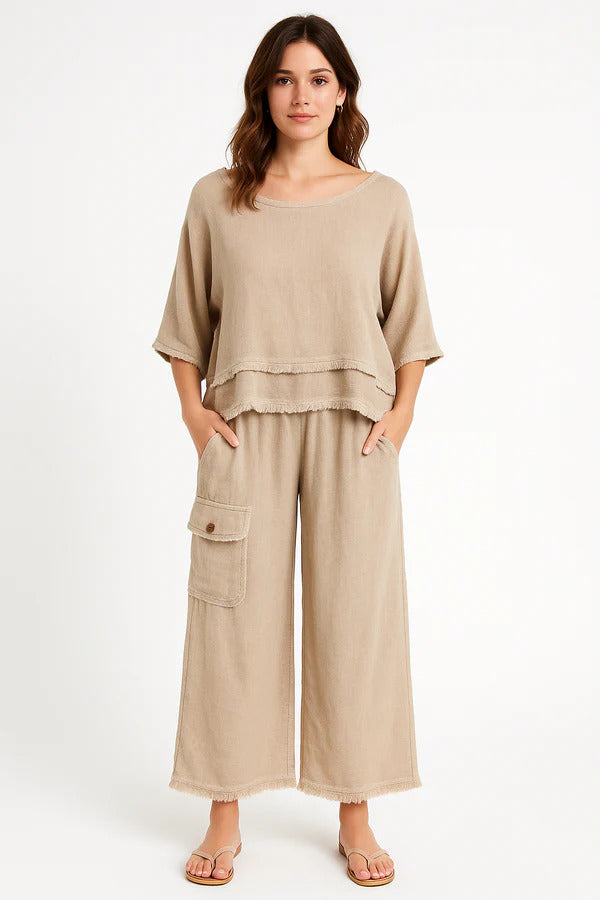 Gauze Wide Leg Pocket Pants