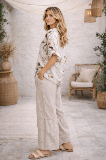 Floral Linen V-Neck Dress