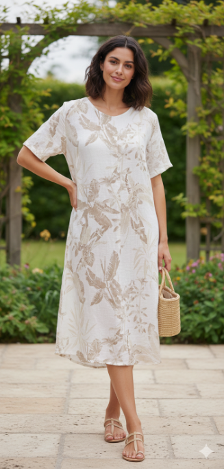 Floral Leaf Linen Dress