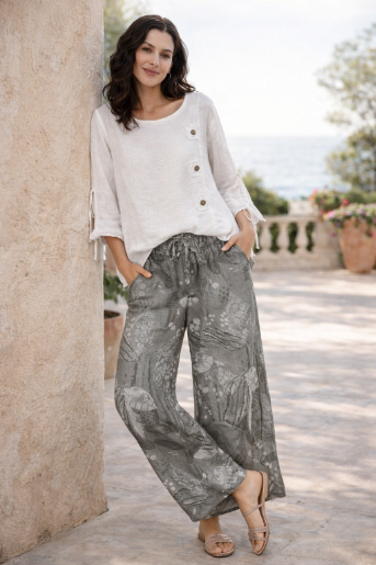 Abstract Floral Linen Pant