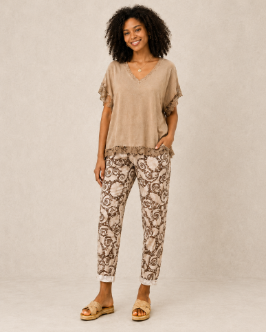 Soft Drape Mixed Fabric Top