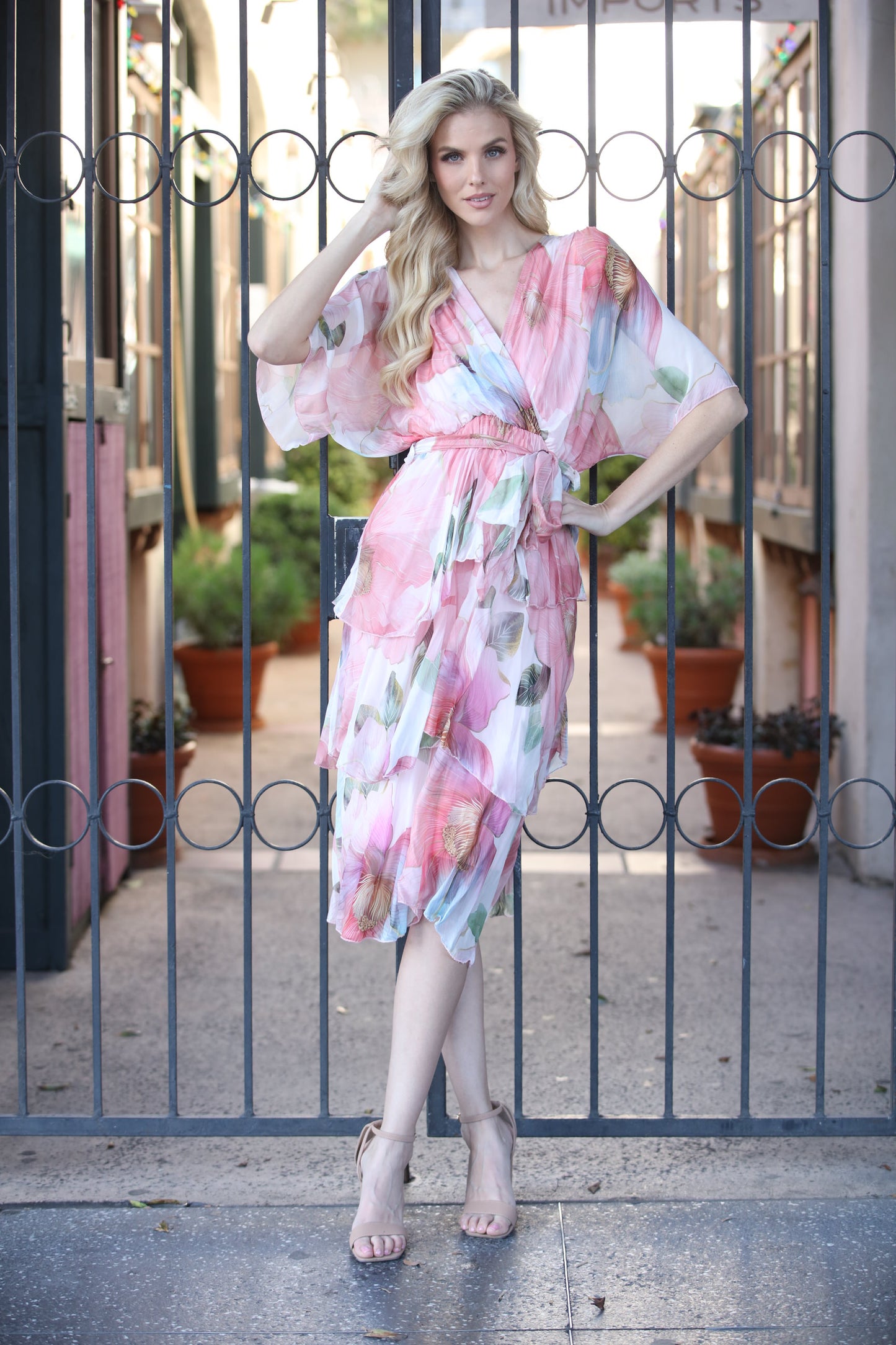 Floral Ruffle Silk Dress