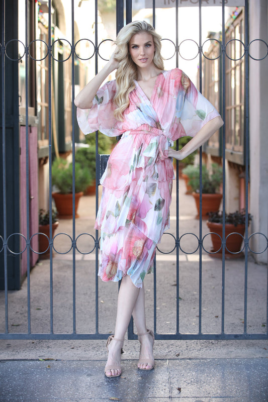 Floral Ruffle Silk Dress