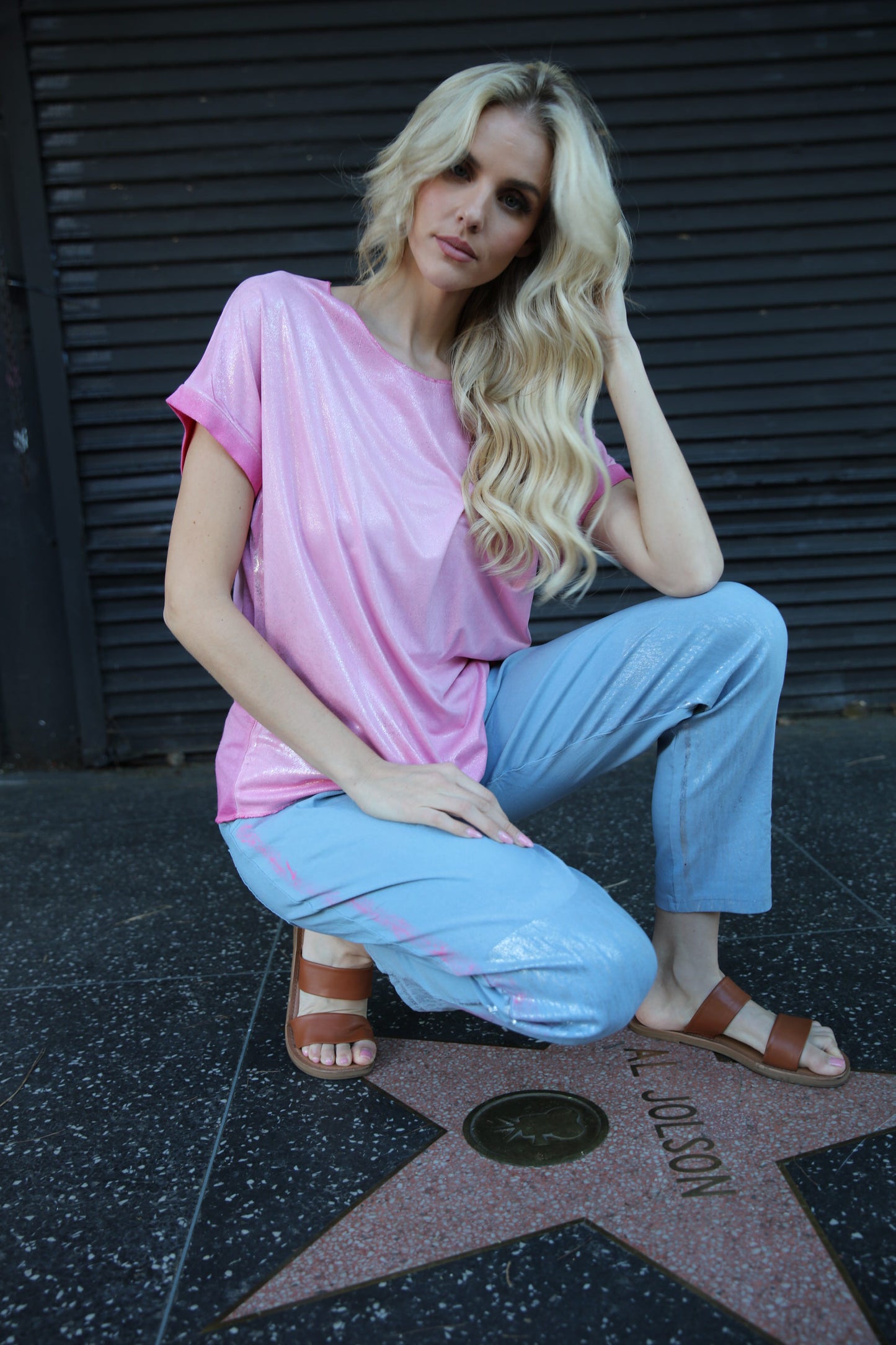 Silver Foil Tinted Stretch Pants