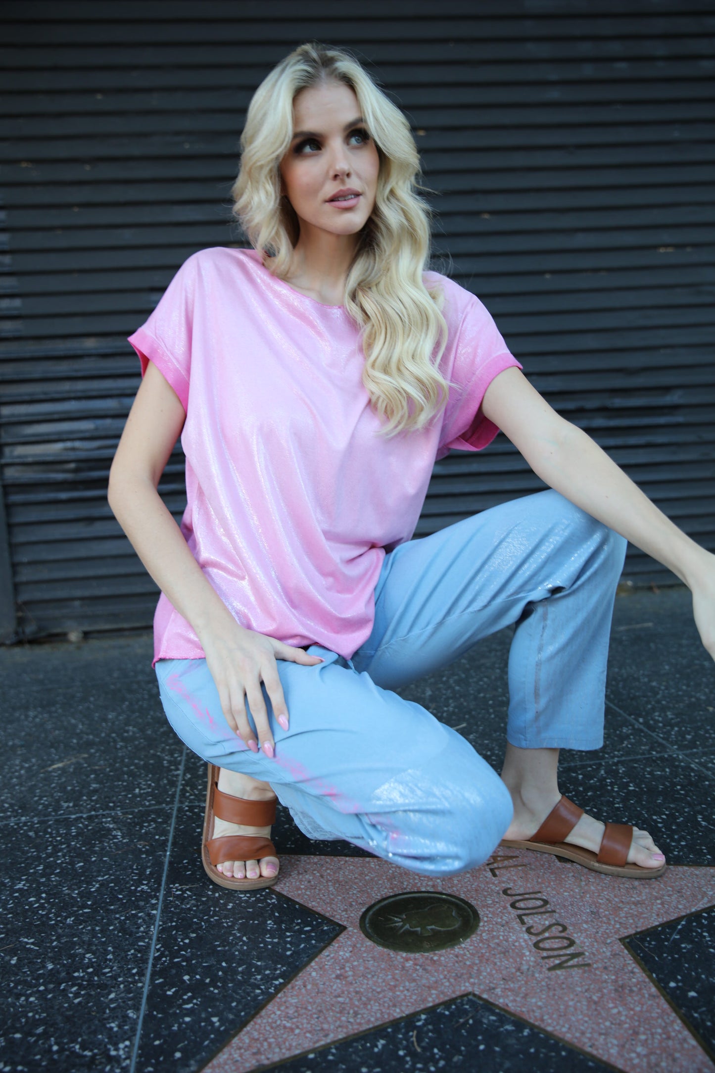 Silver Foil Tinted Stretch Pants