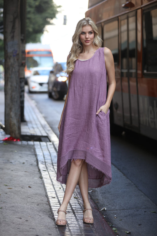 Sleevless Crocheted Linen dress