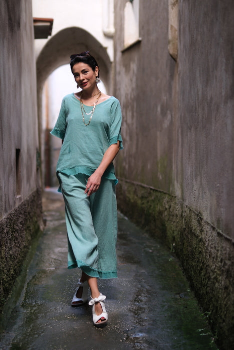 Linen/Rayon Ruffled Top