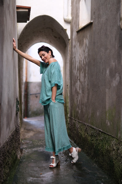 Linen/Rayon Ruffled Top
