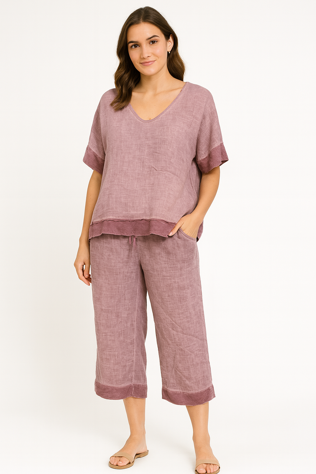 Linen/Rayon Ruffled Top
