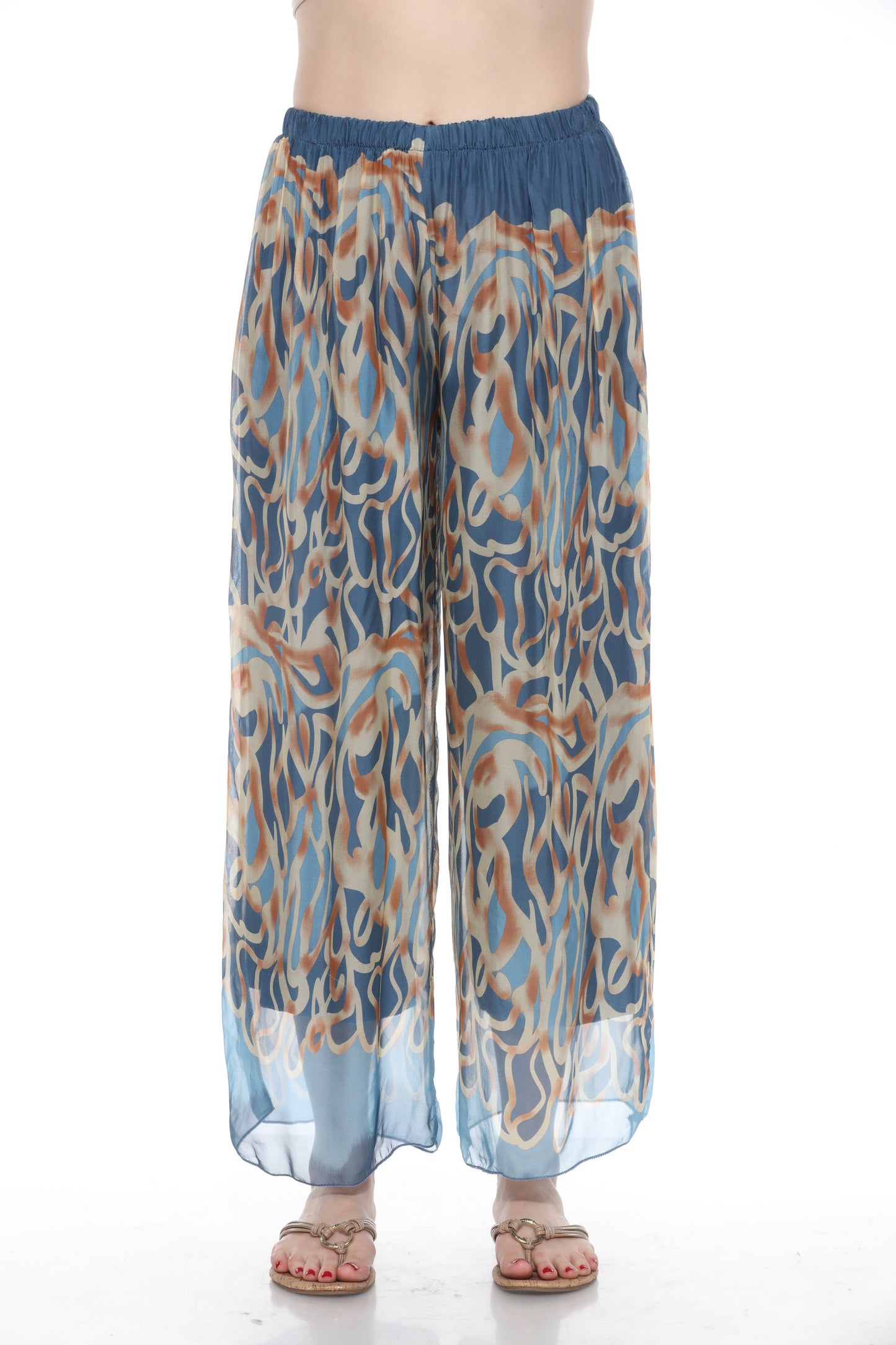 Abstract Silk Straight Pants