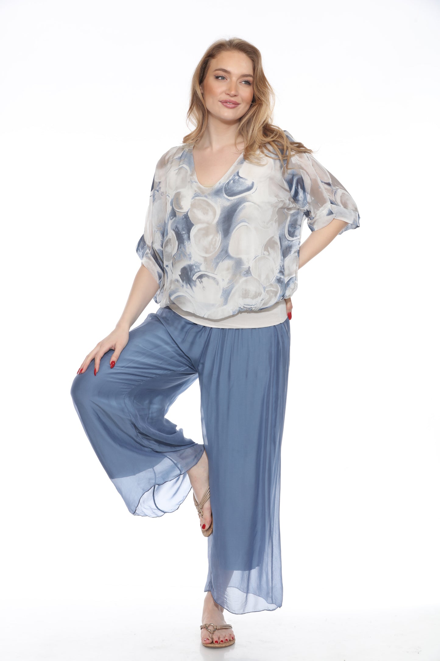 Silk Straight-Leg Pants Without Slit