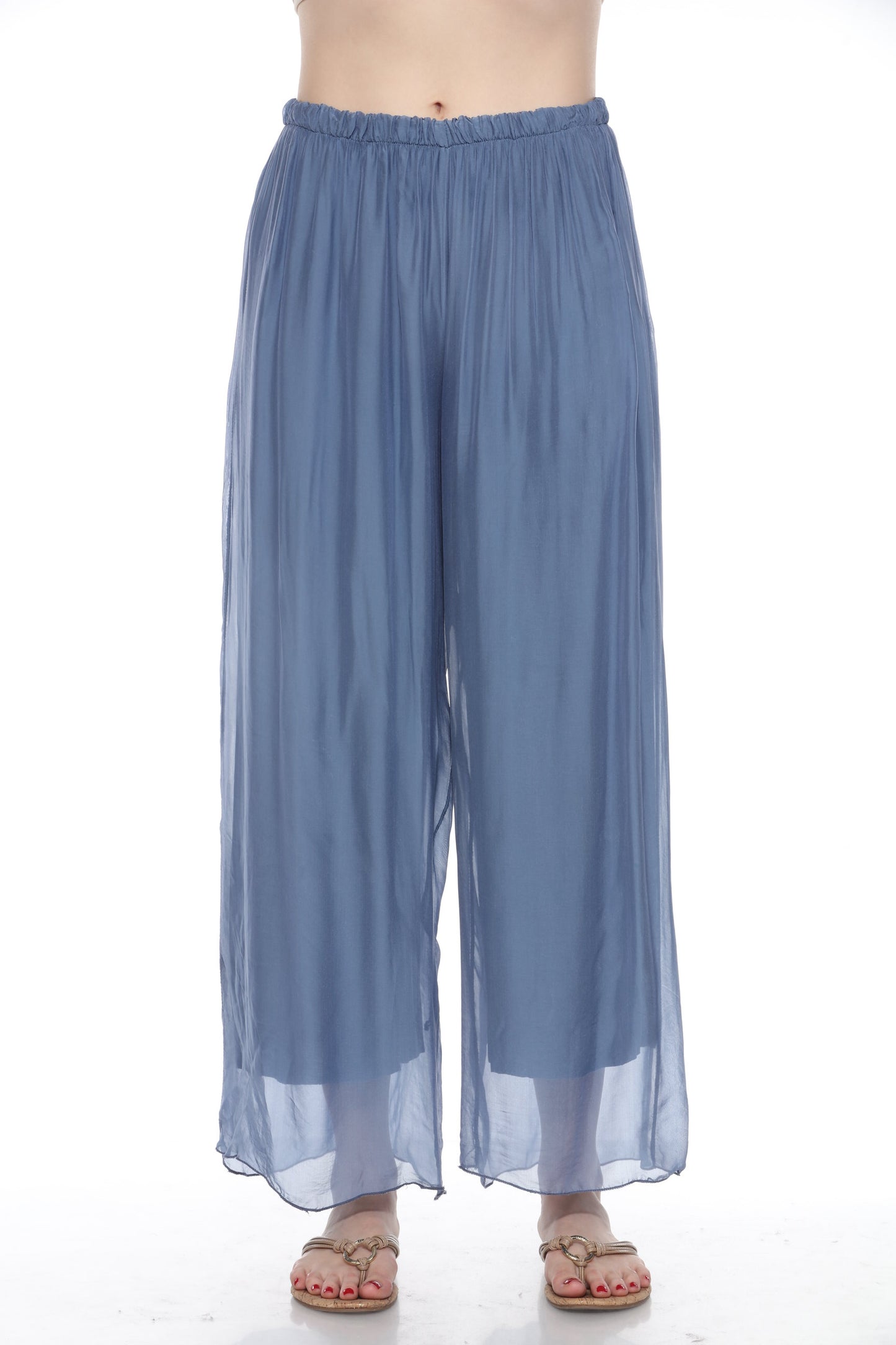 Silk Straight-Leg Pants Without Slit