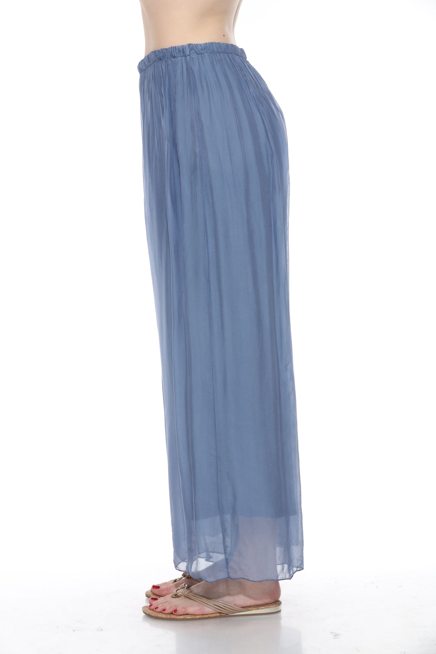 Silk Straight-Leg Pants Without Slit