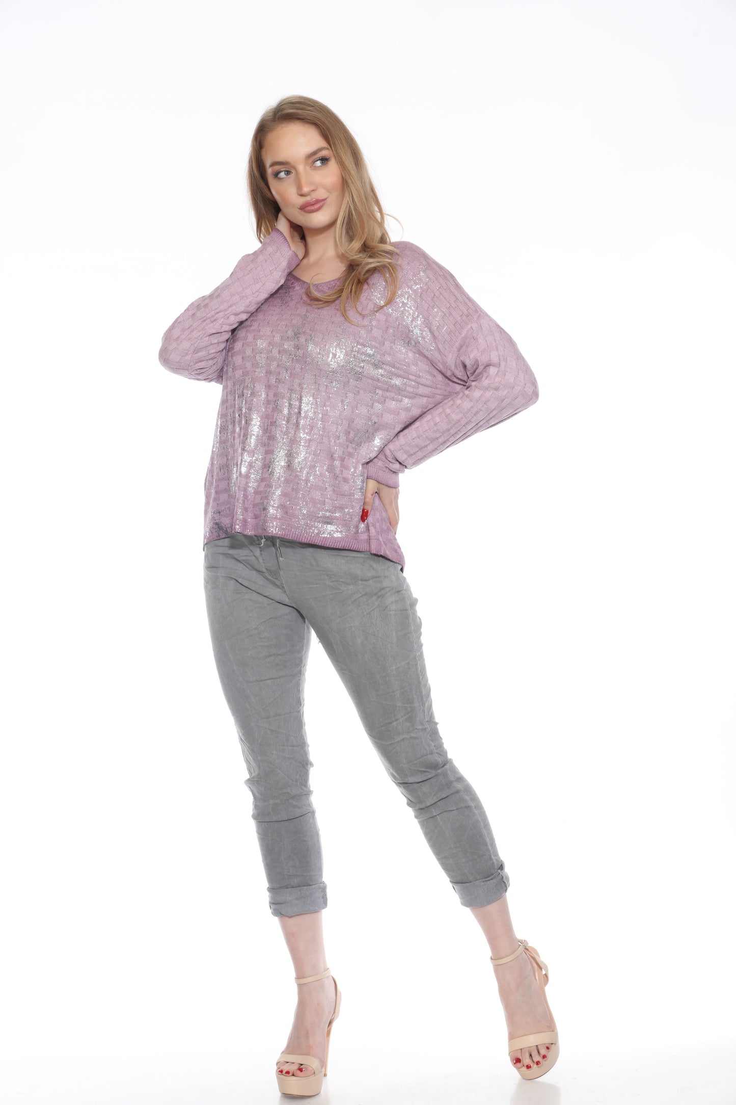 Splattered Silver Foil Lightweight Sweater