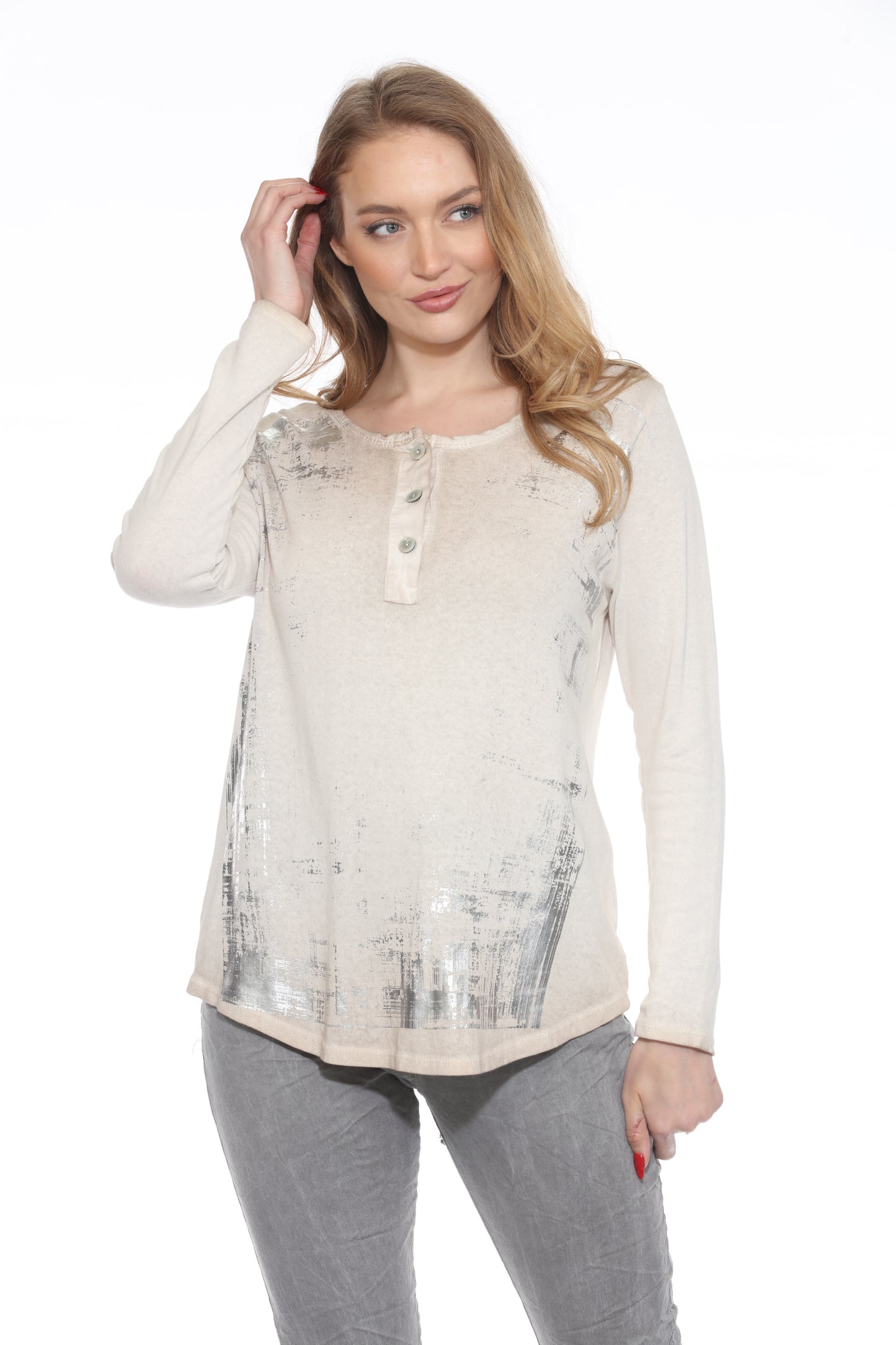 Silver Foil Round Neck Top