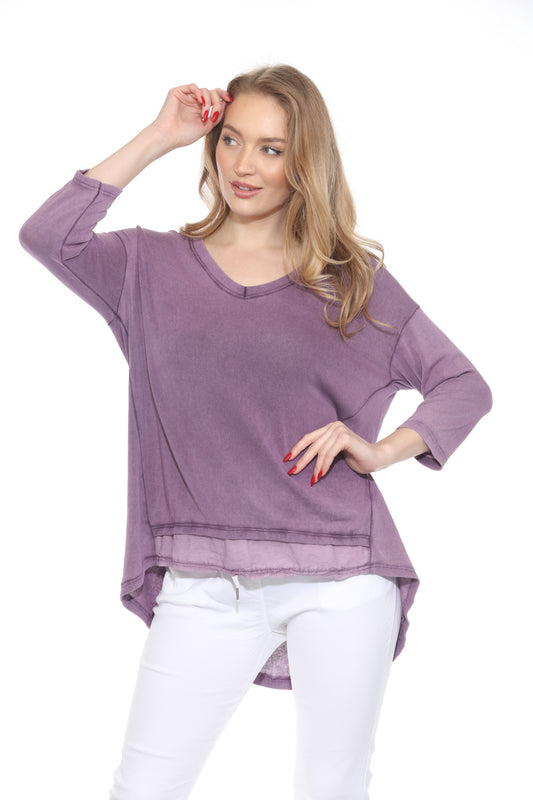 High Low Cotton Terry Top V-Neck