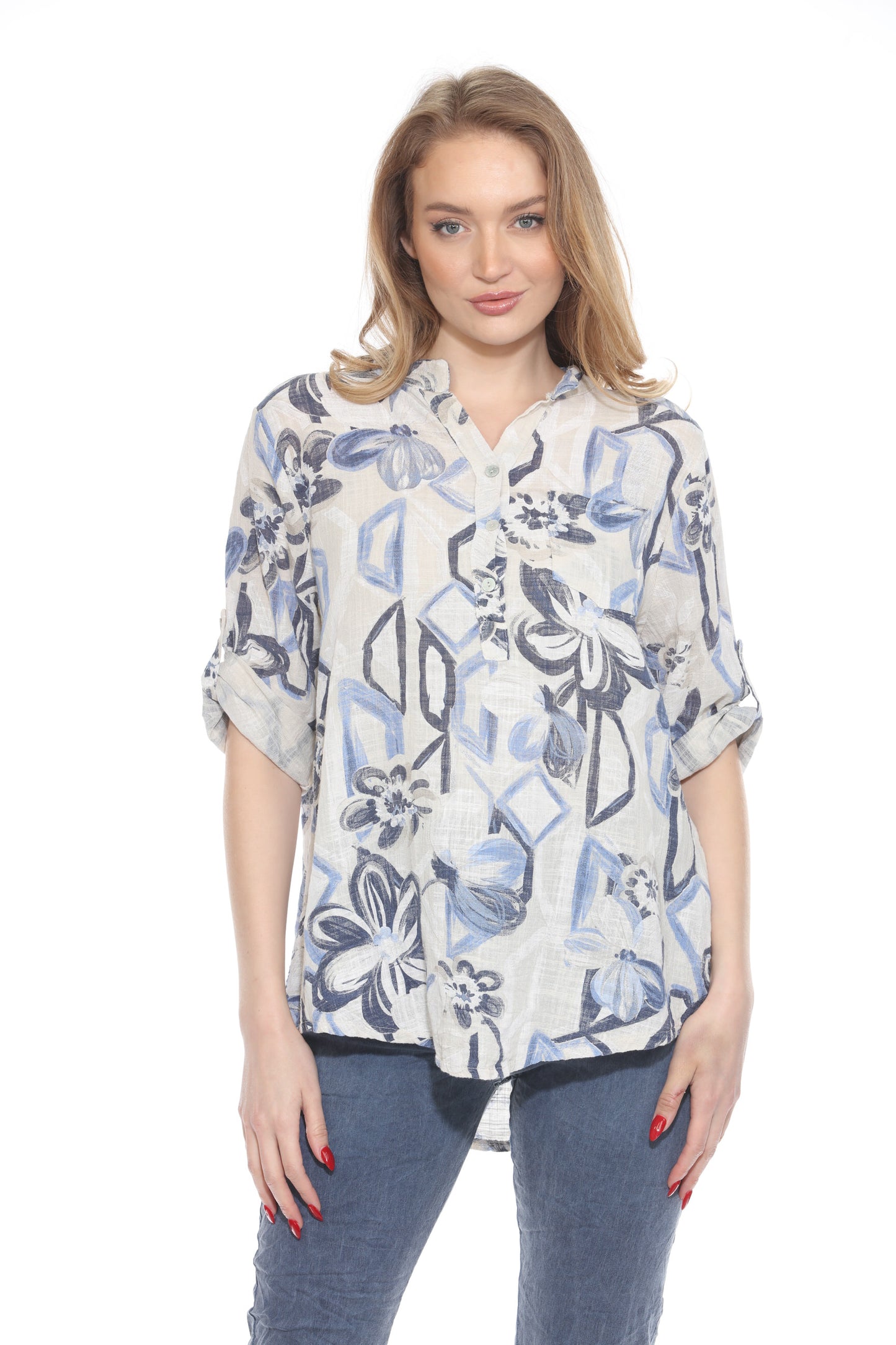 Abstract Cotton Pocket Top