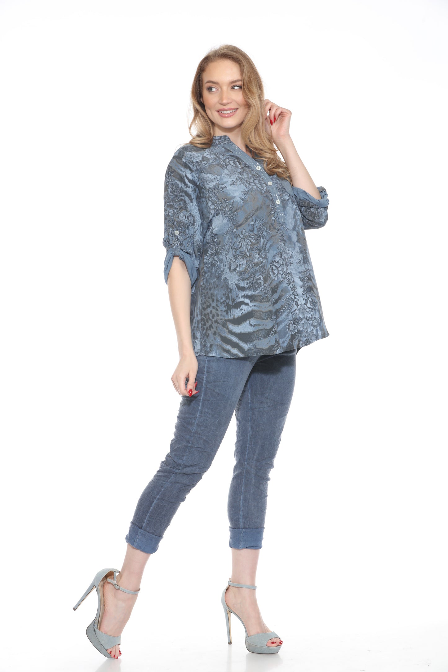 Abstract Floral Sequin Pocket Top