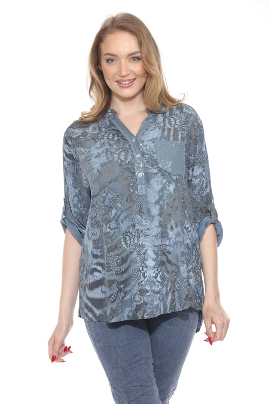 Abstract Floral Sequin Pocket Top