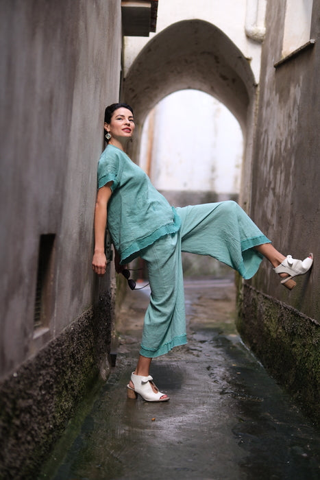 Linen/Rayon Ruffled Pant