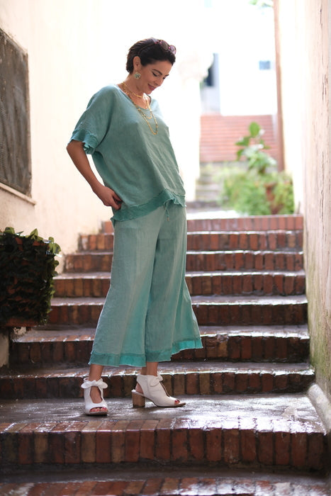 Linen/Rayon Ruffled Pant