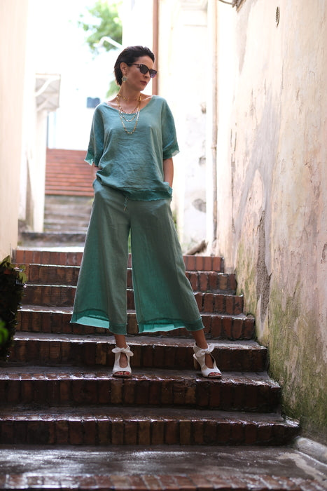 Linen/Rayon Ruffled Pant