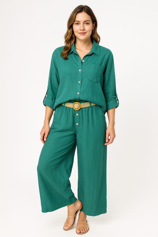 Linen Wide Leg Pant With Belt