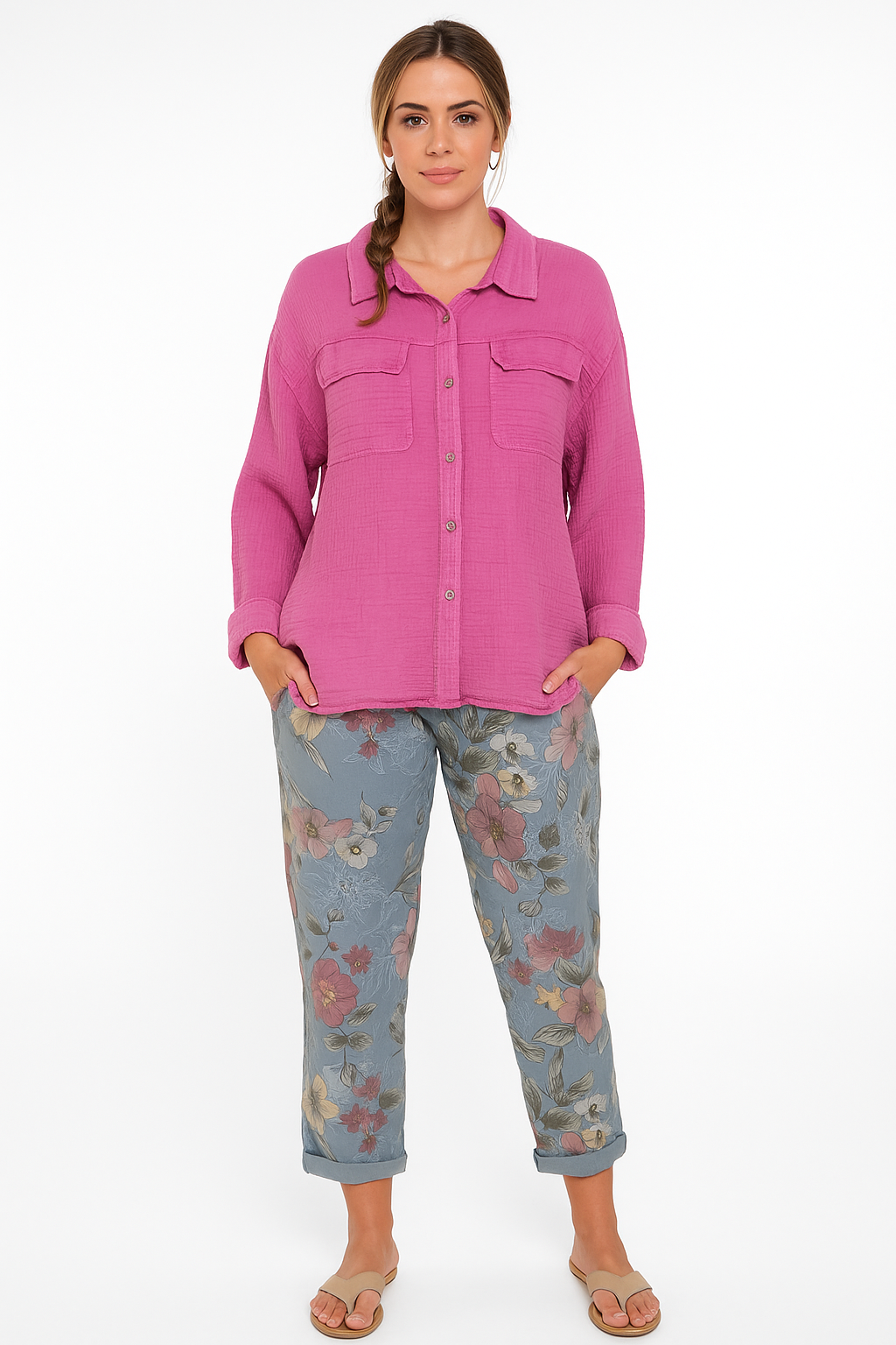 Cotton Pocket Button-down Top