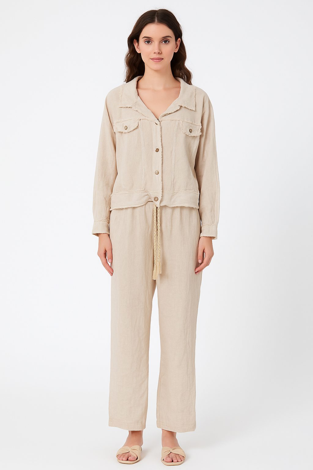 Linen Braided Belt Pants