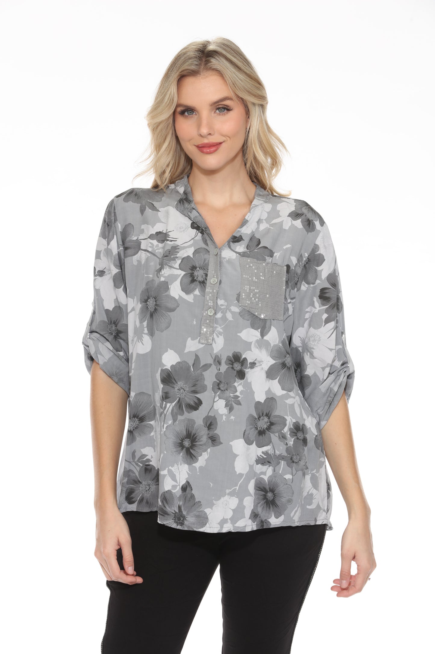 Daffodil Floral Sequin Pocket Top