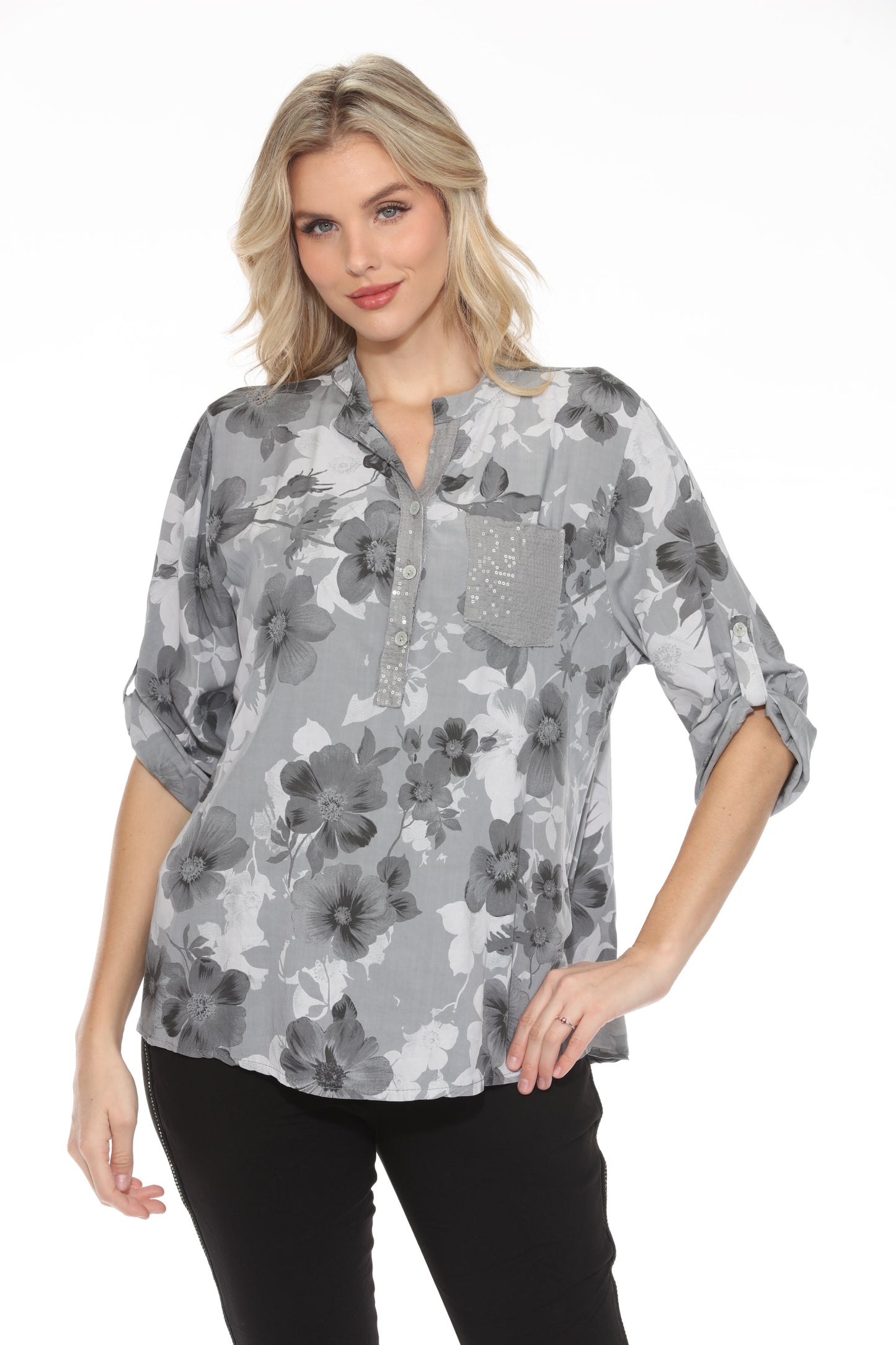 Daffodil Floral Sequin Pocket Top