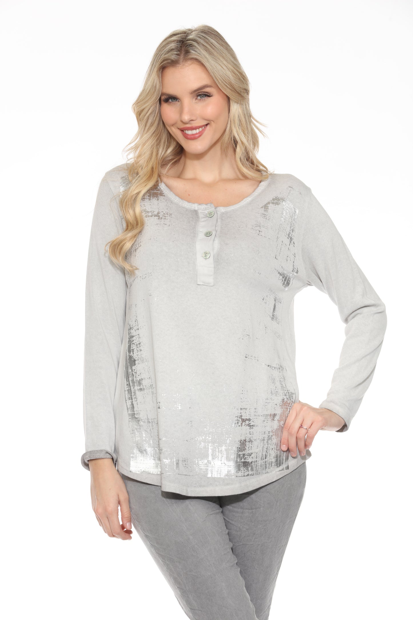 Silver Foil Round Neck Top