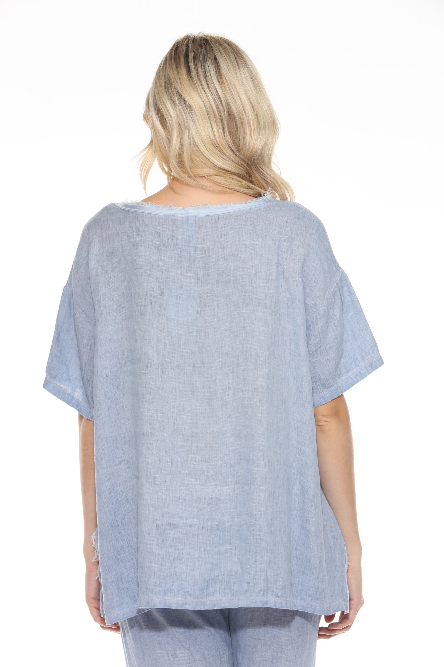 Linen Ruffled V-Neck Top